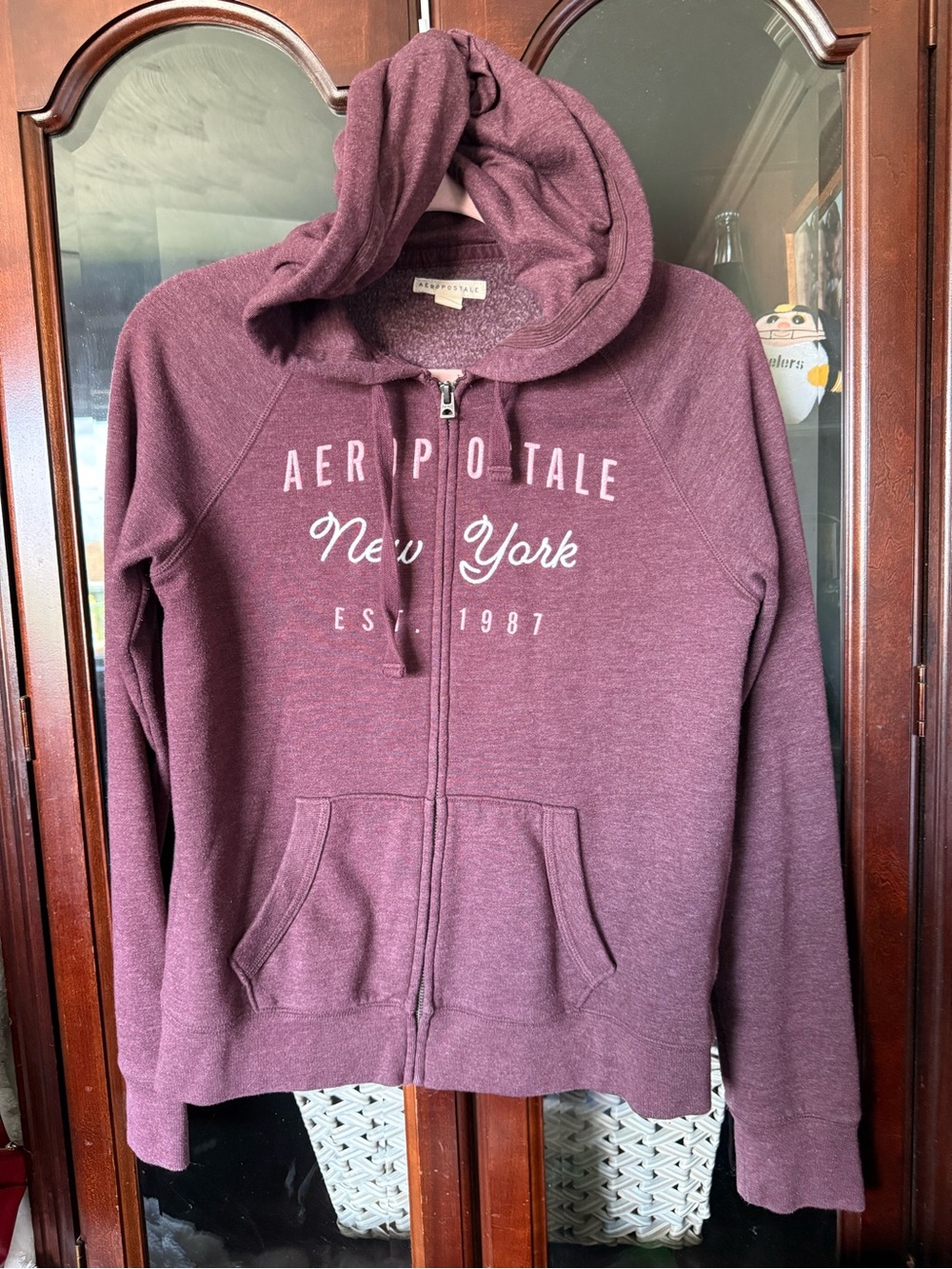 Aeropostale Women's Maroon Full-Zip Hoodie